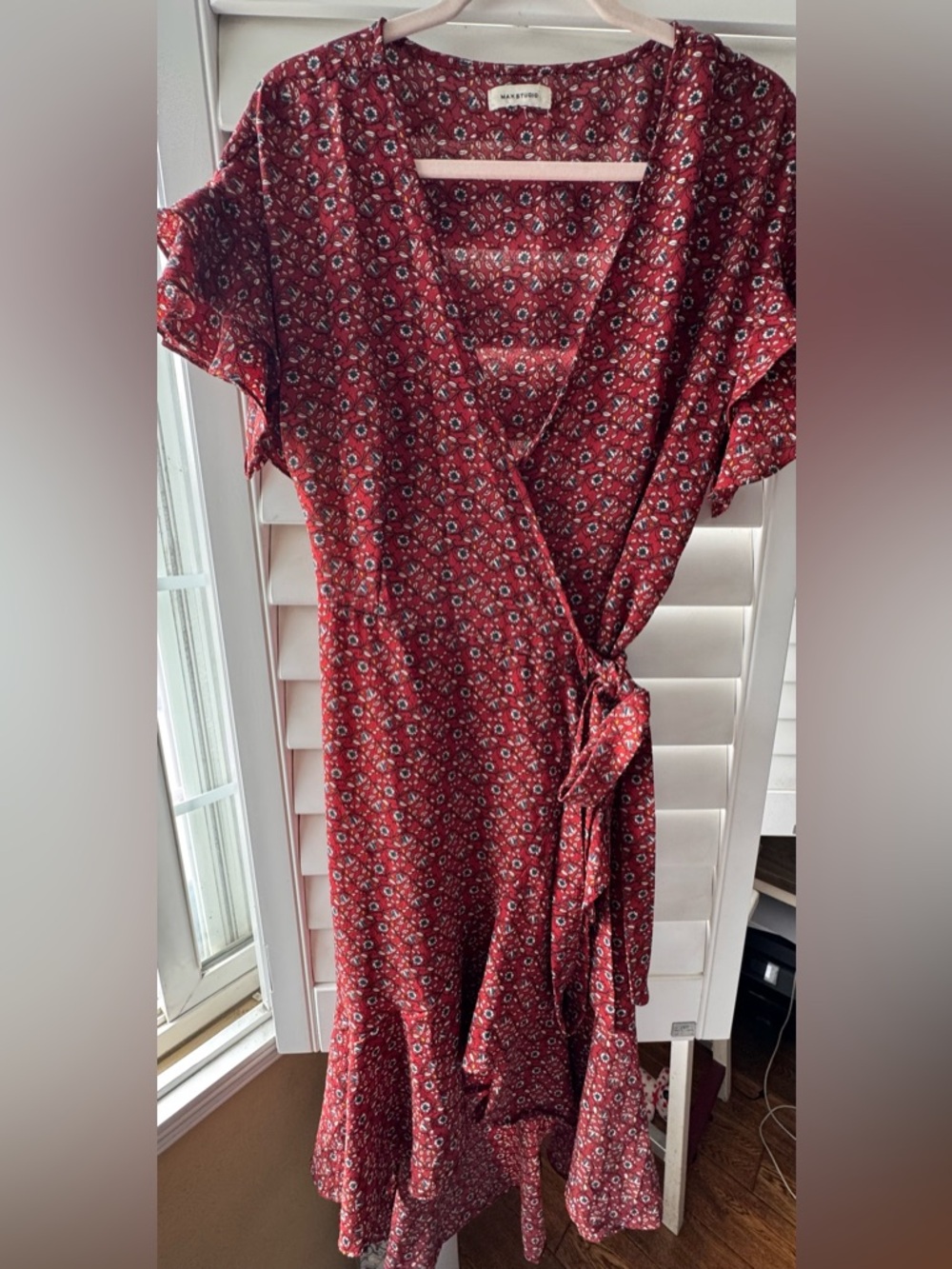 Max Studio Red Floral Wrap Midi Dress